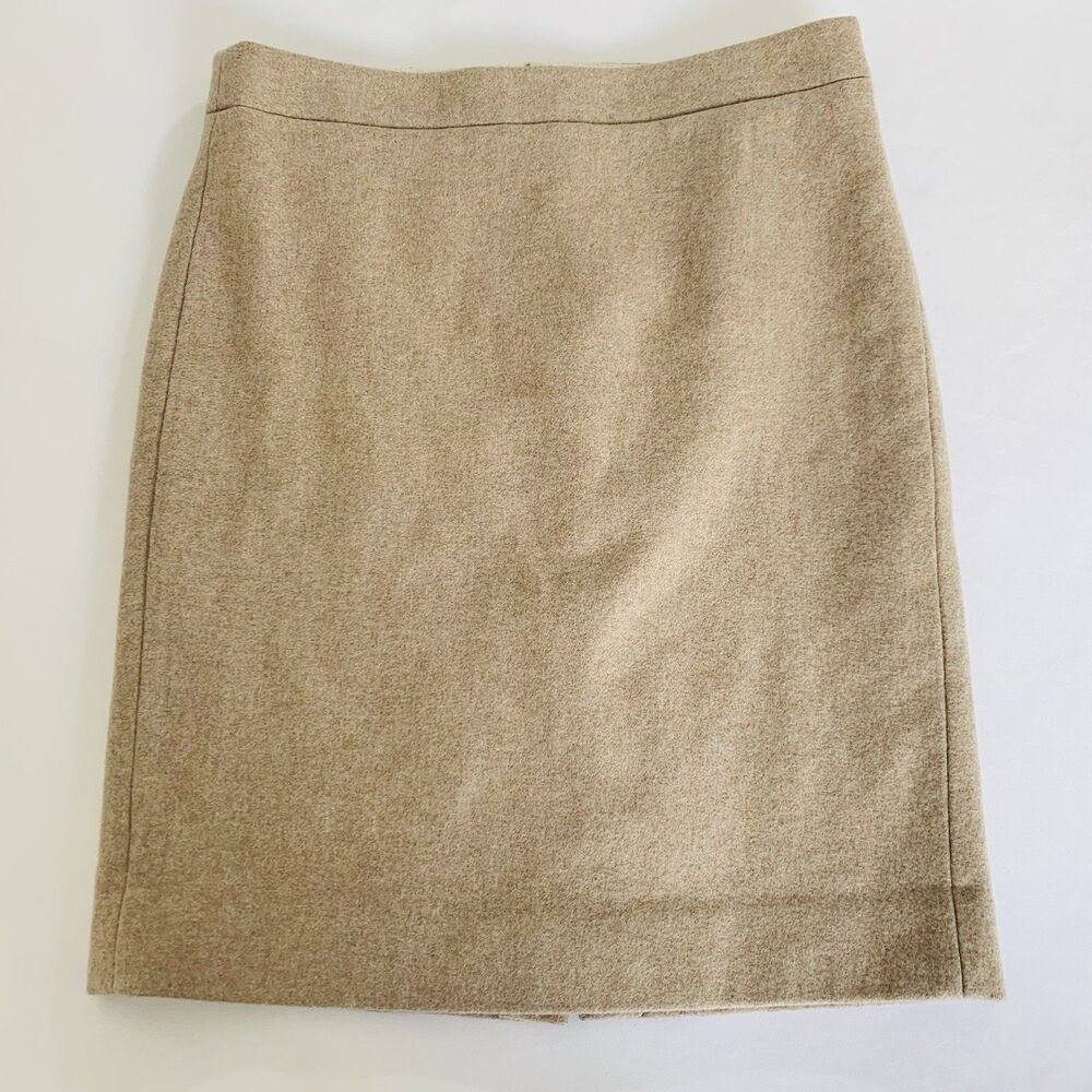 J Crew‎ Skirt The Pencil Women 6 Oatmeal Tan Wool Preppy Office Career Work Twee